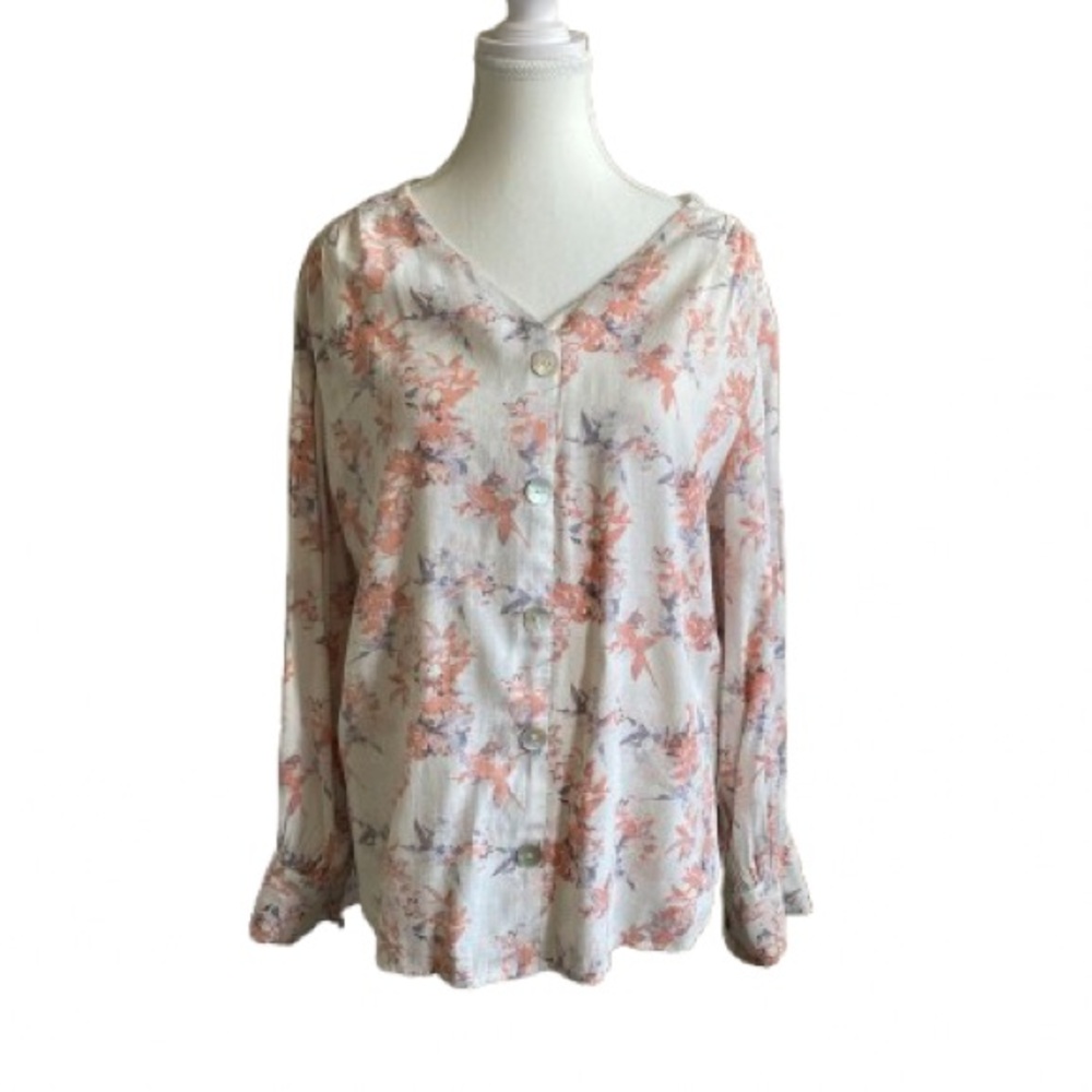 Adam Floral Button-Up Blouse - Cream and Pink